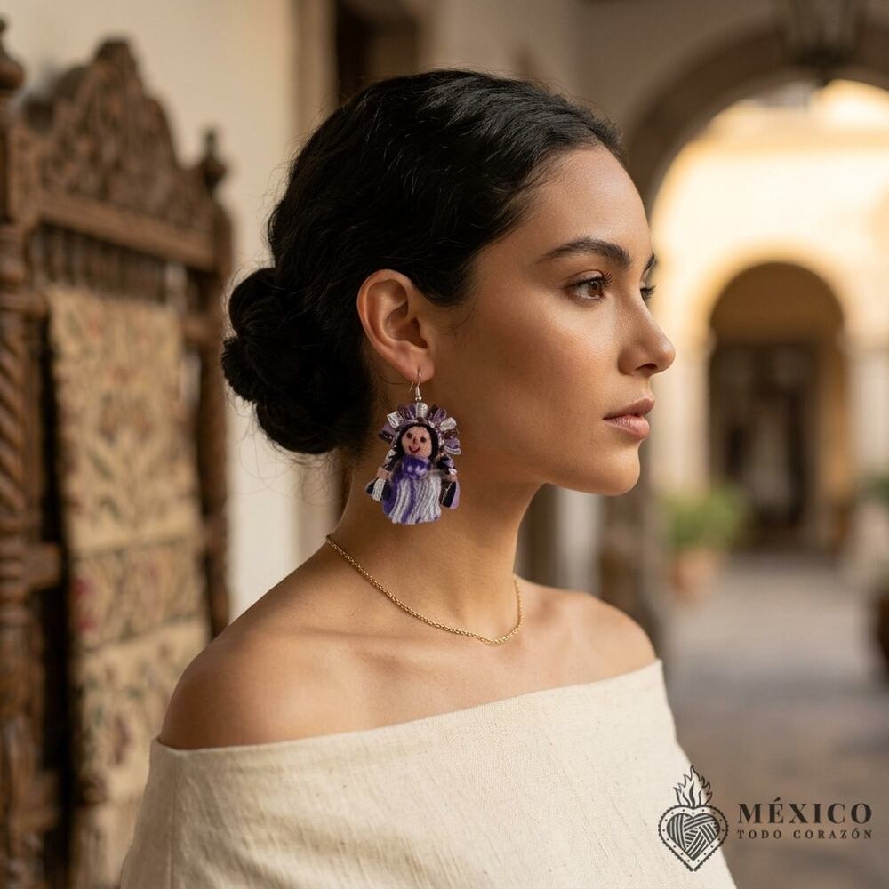 Mexican Lele hand made earrings purple 2 inches